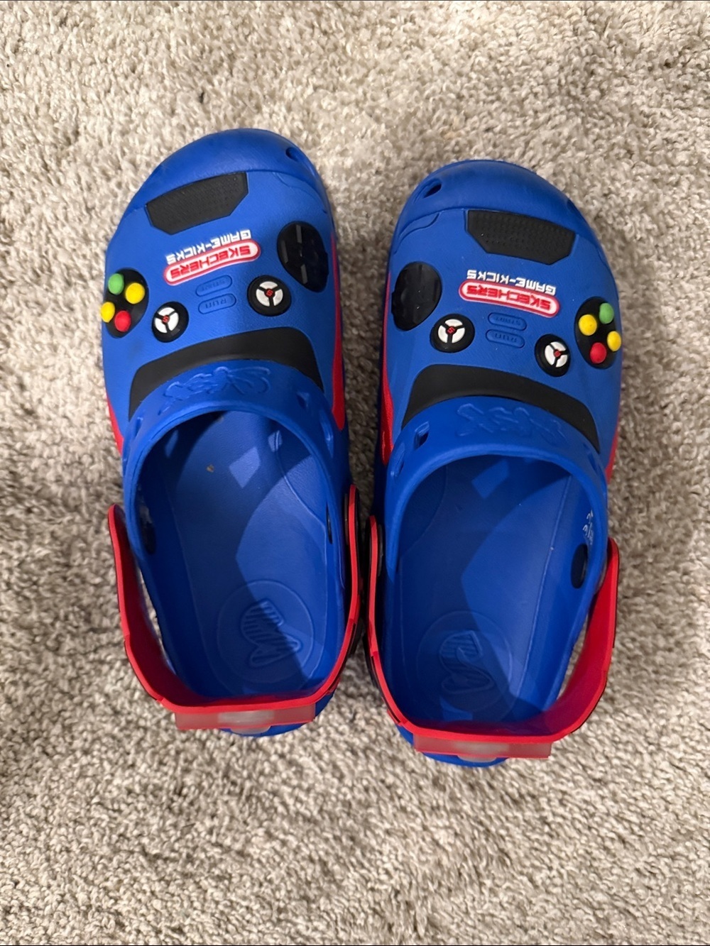 Skechers Blue Kids Game Controller Clog Sandals with Red Straps